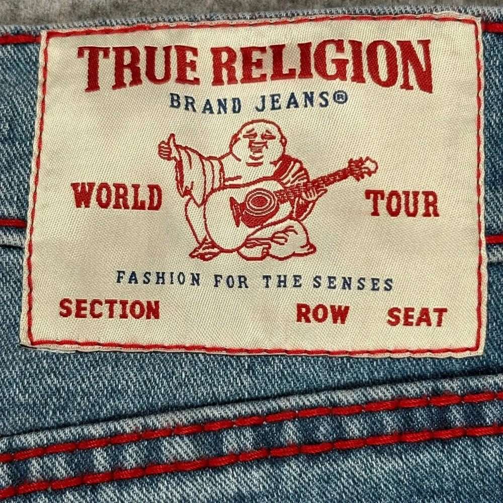 True Religion Ricky Red Big T Jeans Mens 34x34 Blue Neptune Wash Straight NWT